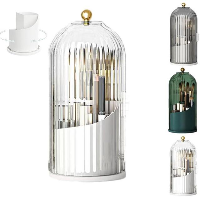 Concealed Toothbrush Holder, Covered Toothbrush Holders for Bathrooms, 360 Rotating Clear Dustproof Waterproof 3 Slots Makeup Brush Holder, Toothbrush Makeup Brush Holders with Cover。 (white1)