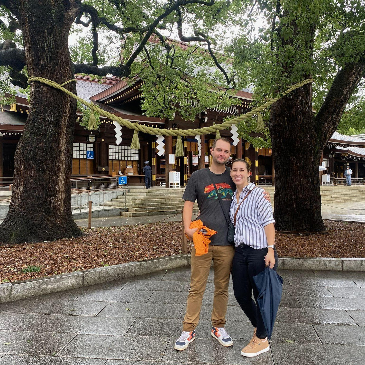 In front of the "marriage trees" at Meiji Shrine in Tokyo - they seem to have worked!