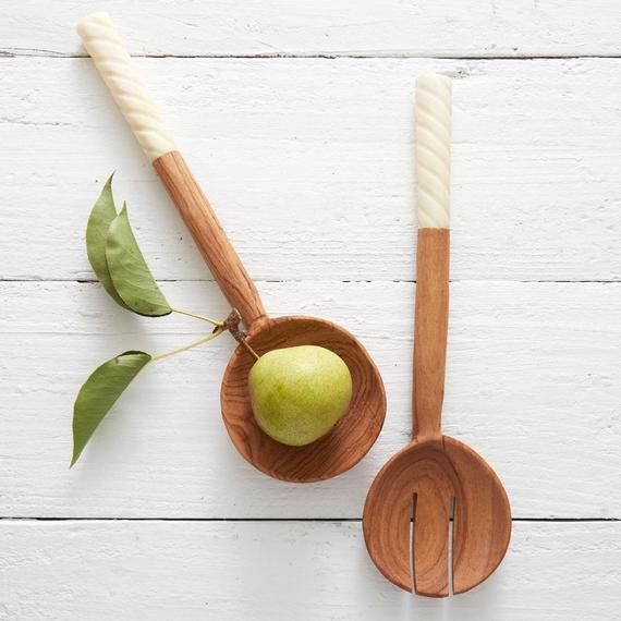 Tall Wood Bone Salad Servers