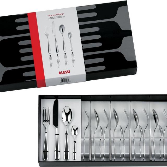 Alessi | Nuovo Milano - Complete Design Cutlery Set, 18/10 Stainless Steel, 75 Pieces