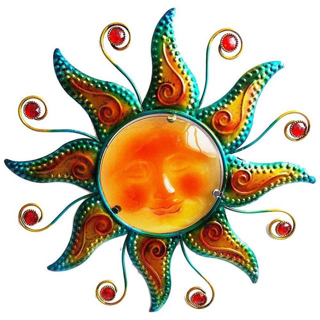 Comfy Hour Sun Moon Face Engraved Collection 15" Red Brown Metal Art Sunface Wall Decor, Wall Attached, Home Decor