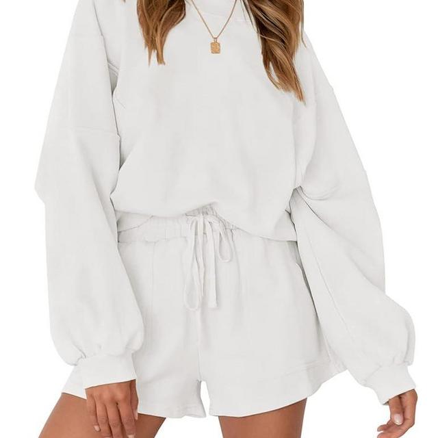 MEROKEETY Women's 2025 Fall Oversized Batwing Sleeve Lounge Sets Casual Top and Shorts 2 Piece Outfits Sweatsuit