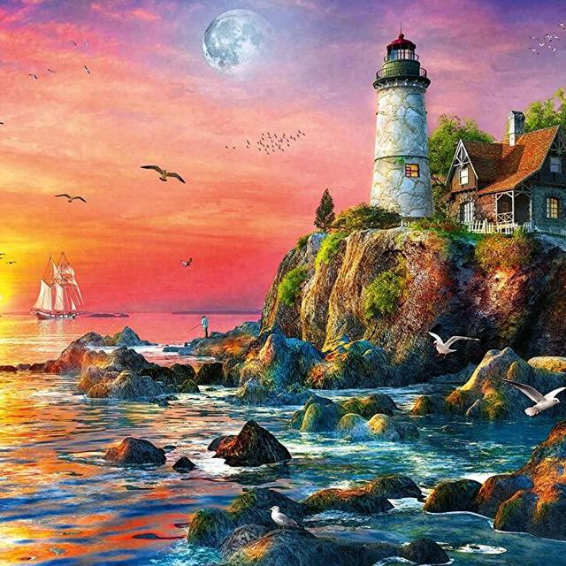 Ravensburger Lighthouse at Sunset 500 Piece Jigsaw Puzzle for Adults - 16581 - Every Piece is Unique, Softclick Technology Means Pieces Fit Together Perfectly