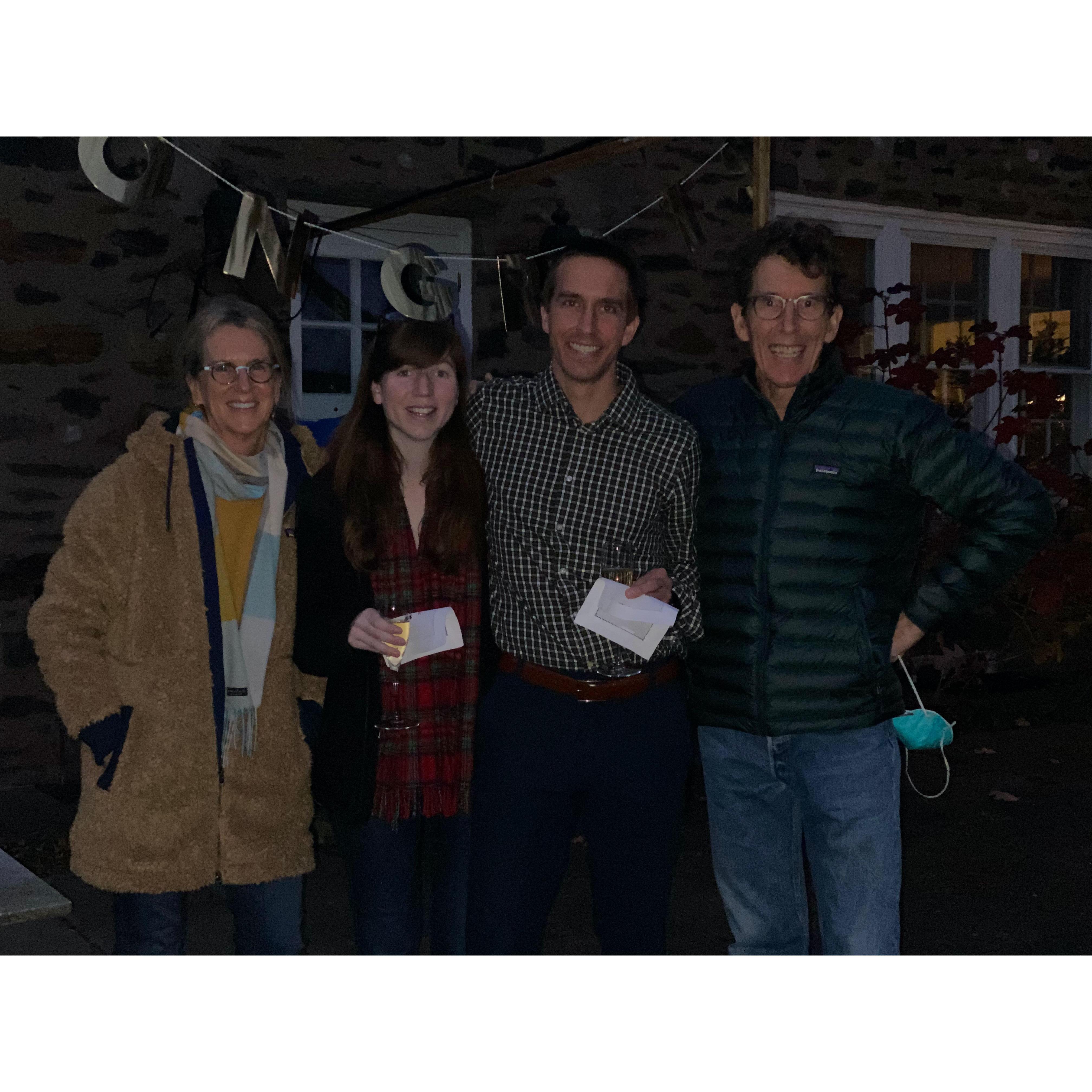 Celebrating our engagement with Ryan's parents in their backyard - December 13, 2020