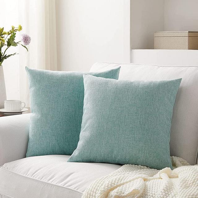 Set of 2 Aqua Pillow Covers 18 x 18 Inch Summer Beach Decorative Throw Pillow Covers Linen Cushion Covers for Sofa Couch Décor
