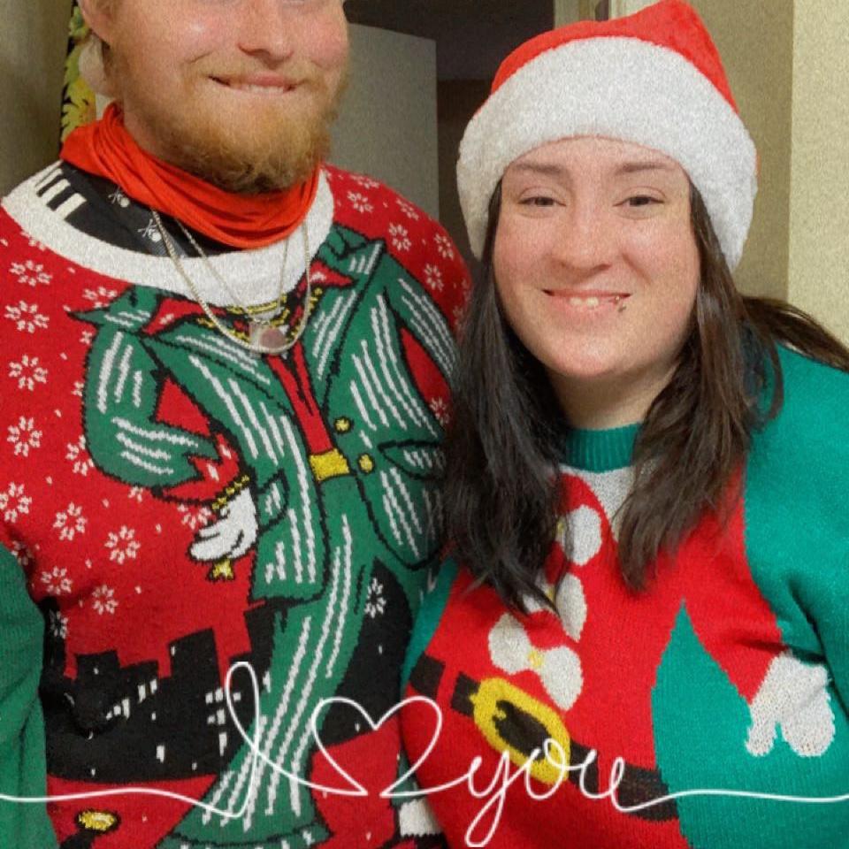 Crazy Christmas sweater day when we worked at Walmart together