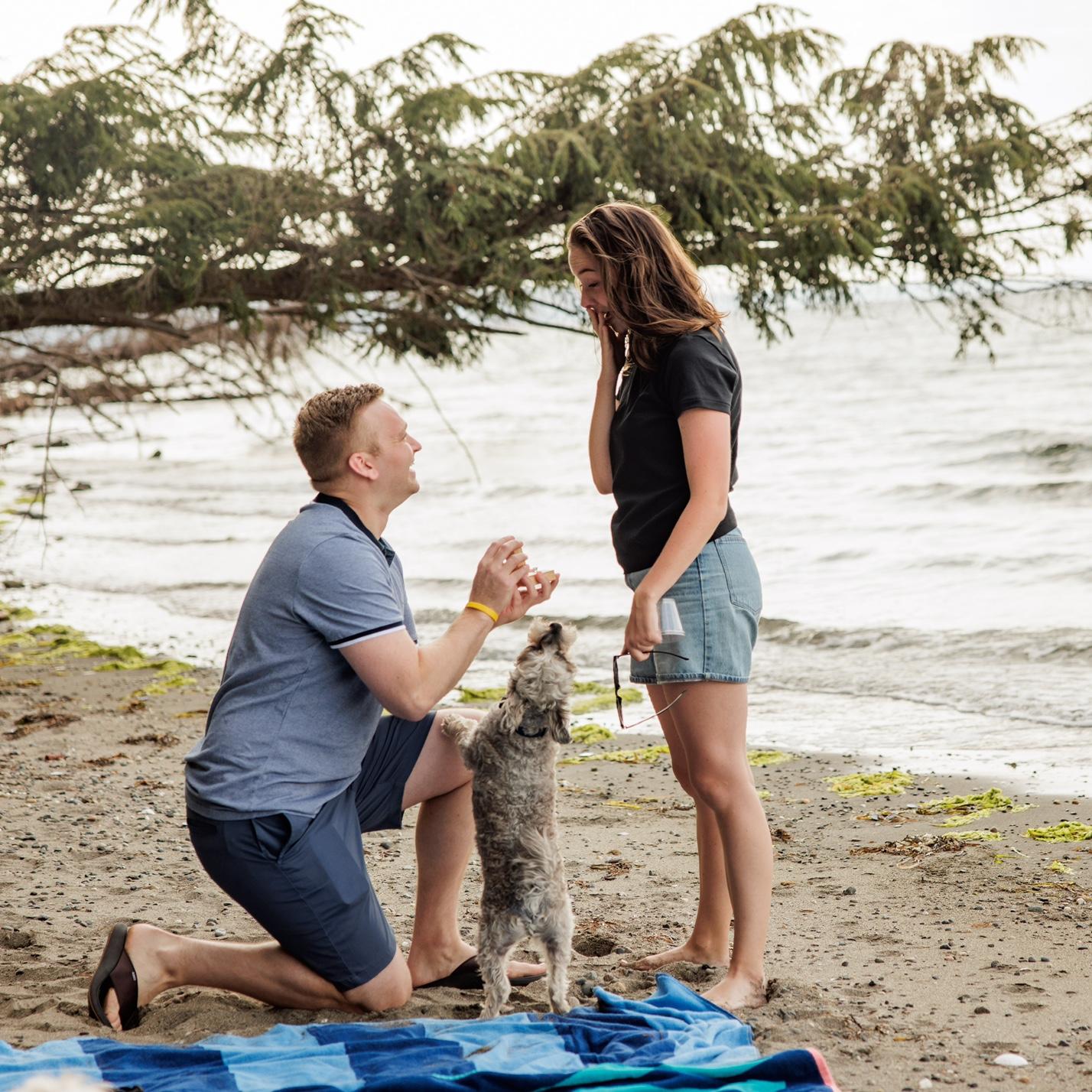 Steve and Christiana got engaged on Whidbey Island in July 2024. Of course Benny was involved!