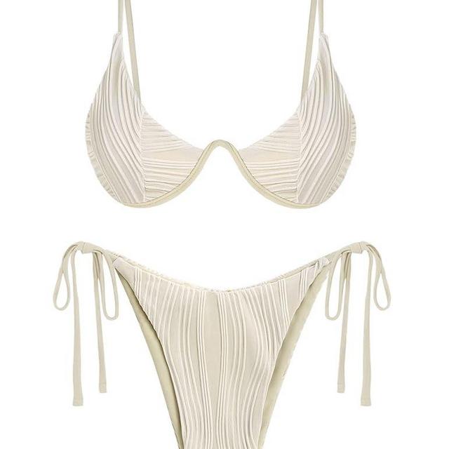 ZAFUL Women's Bikini Sets Ribbed Two Piece Swimsuits Underwire Adjustable Back Clasp Bathing Suit Side Tie Thong Swimwear