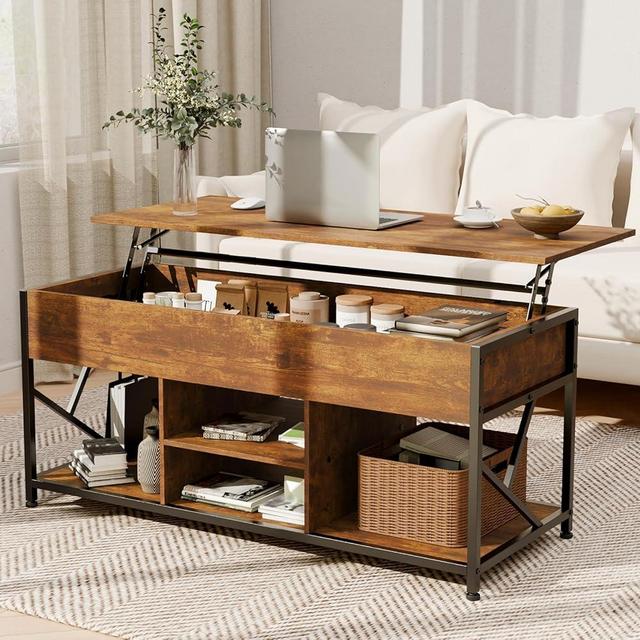 EDWINENE Lift Top Coffee Table with Storage, Rustic Brown Farmhouse Coffee Table for Living Room, 47.2 inches