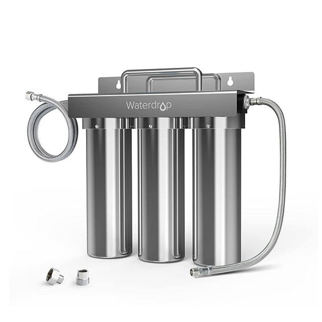 Waterdrop TST-UF 0.01μm Ultra-Filtration Under Sink Water Filter, Stainless Steel Water Filter for Sink, 5X Service Life, 99.99% of Contaminants Larger Than 0.01μm, USA Tech (3 Filter Included)