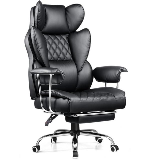 COMHOMA Big and Tall Gaming Chair with Pocket Spring Lumbar Support, Ergonomic Office Chair with Footrest, Executive Desk Chair with Outward Fixed Soft Armrests, Computer Chair with High Back, Black