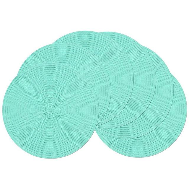 SHACOS Round Braided Placemats Set of 6 Round Table Mats for Dining Tables 15 inch (Teal Blue, 6)