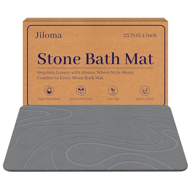 Jiloma Stone Bath Mat Diatomite Stone Mats for Bathroom Non-Slip Diatomaceous Earth Shower Mat Super Absorbent Bathroom Floor Mat Natural Easy to Clean(24 * 16 Grey)