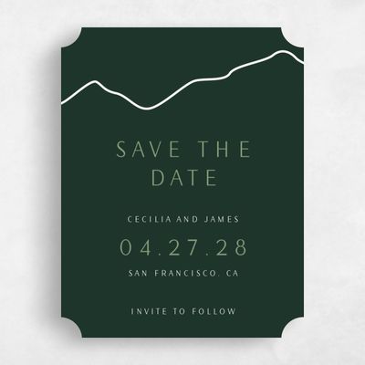 Green Ticket Wedding Save the Date - Cedarcrest Portrait