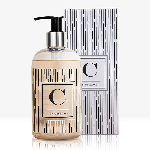Brevä Soap Co. Monogrammed Luxury Liquid Hand Soap | Choose from Letters A to Z | Citrus Bloom Scent | Personalized Liquid Hand Wash for Bathroom & Kitchen |12 oz - Letter C