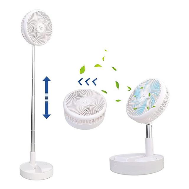 Battery Operated Portable Standing Fan, Primevolve Rechargeable USB Personal Floor Fan with Adjustable Height, 4 Speed Settings Pedestal Fan for Camping Tent Travel, White, 7200mAh
