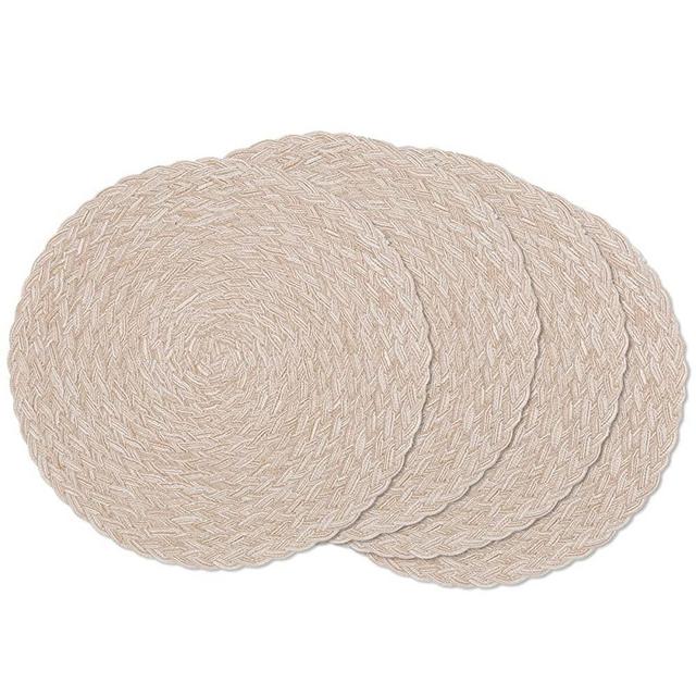 SHACOS Round Braided Placemats 15 inch Set of 4 Thick Washable Kitchen Table Placemats for Home Wedding Party (T-Beige, 4)