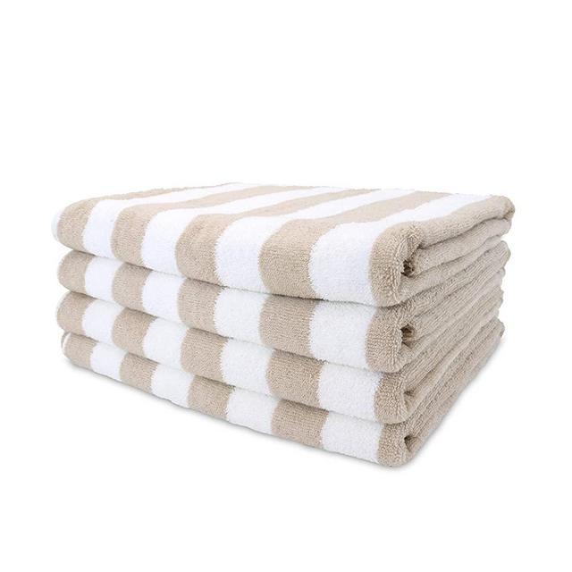 Arkwright California Cabana Striped Oversized Beach Towel Pack of 4, Ringspun Cotton Double Yarn Strength, Perfect Pool Towel, Beach Towel, Bath Towel (Extra Large 30 x 70 Inch, Beige)