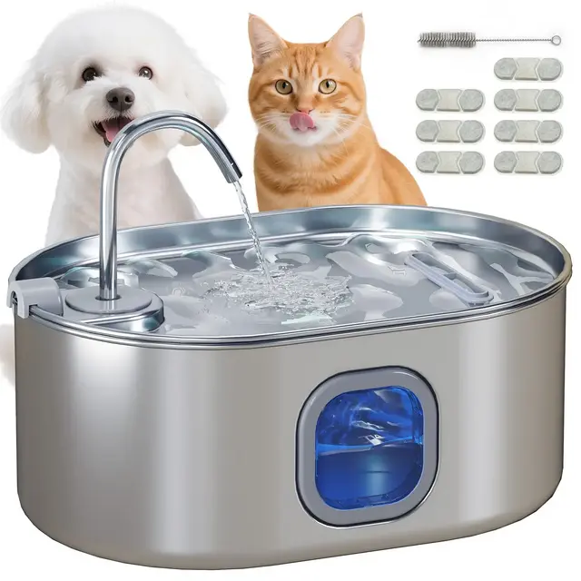 PawHut 246 oz./7L Stainless Steel Cat Water Fountain, Pet Water Fountain with Filters, Ultra-Quiet Pump, for Cats, Dogs and Multi-Pet Homes