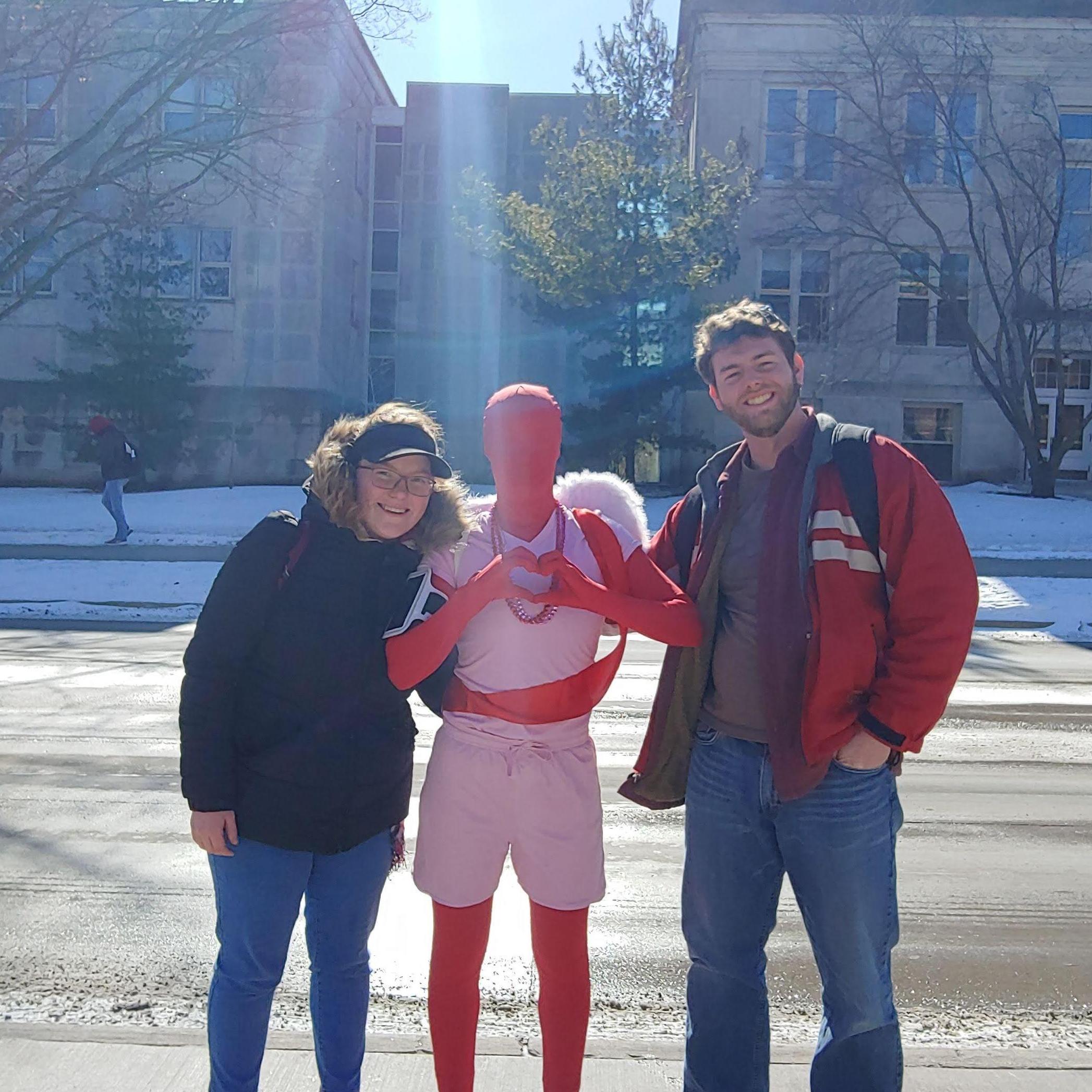 Bumping into Cupid on our walk on campus.
