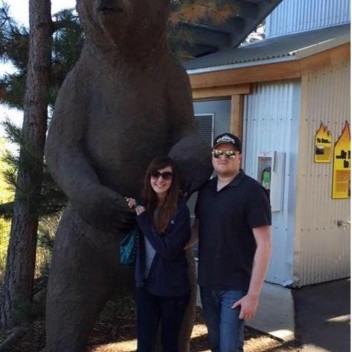 Posing with the grizzly at Cheyenne Mountain Zoo