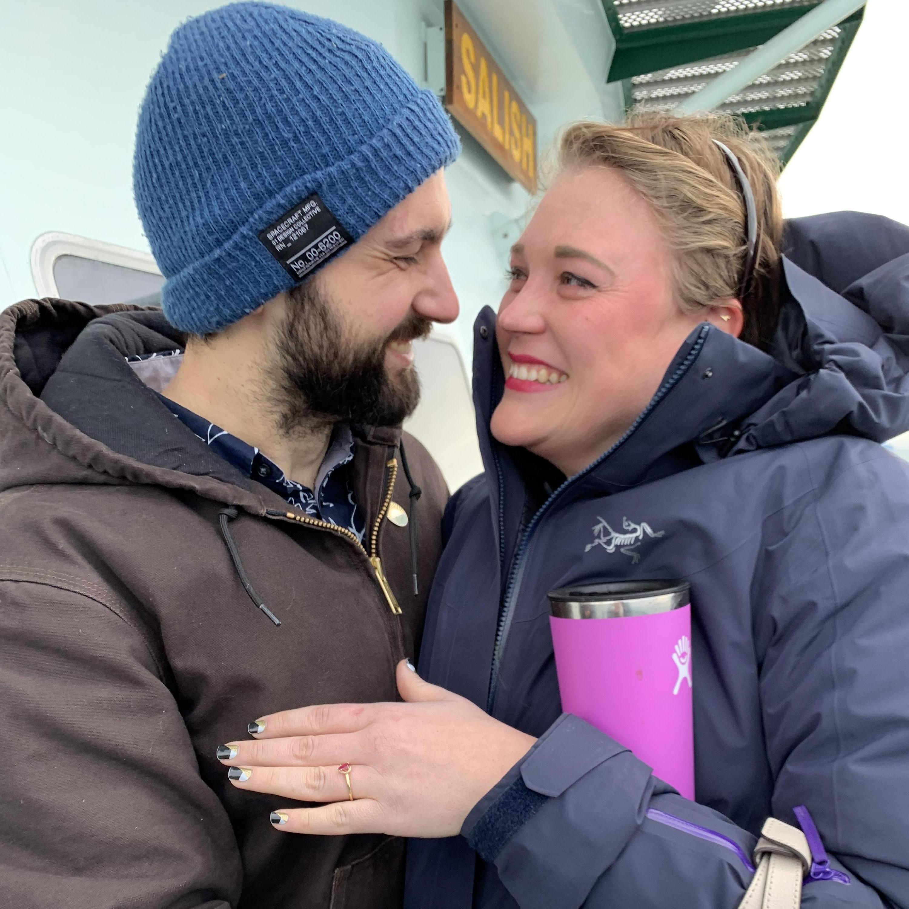It might have been a little challenging to get Becca out onto the deck of the Salish in the middle of winter, but when I asked her to marry me all she could think about was saying "YES!"