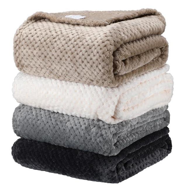 Newwiee 4 Pcs Flanne Fleece Throw Blanket for Bed Couch Large 3D Waffle Textured Soft Throw Blanket Winter Warm Lightweight No Shedding No Pilling Decorative Blanket Throw, 50x60 Inch (Classic Colors)