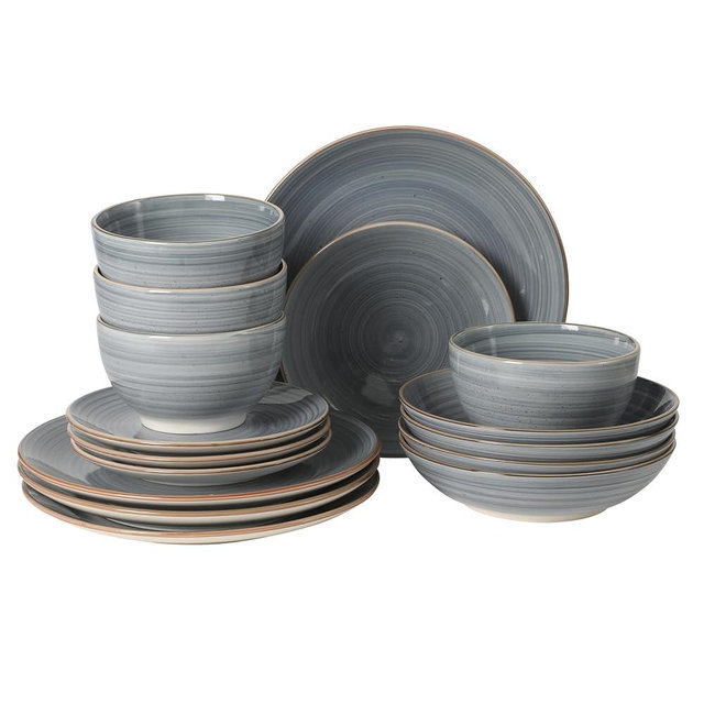 Gibson Home Stonebury 16 Piece Plates and Bowls Blue Dishes - Handpainted Stoneware Dinnerware Set - Service for 4