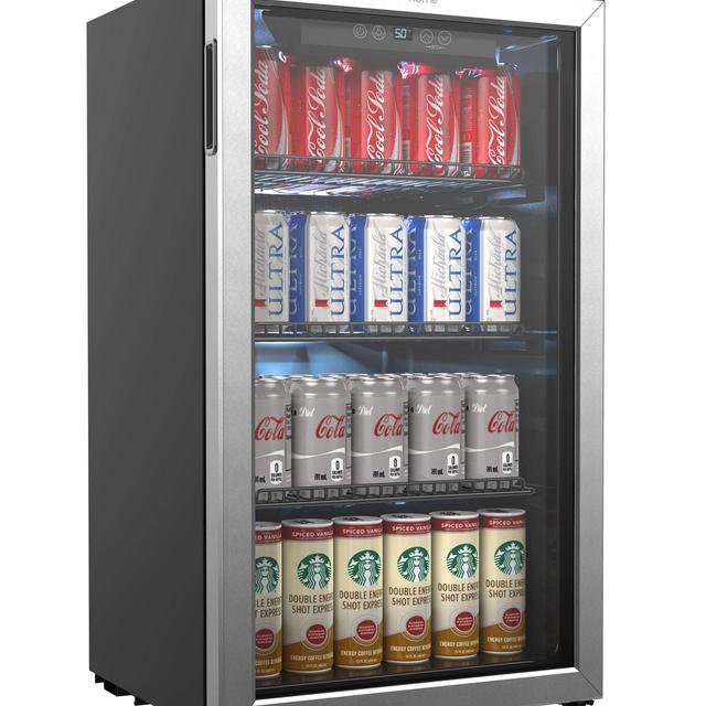 Beverage Refrigerator and Cooler - Mini Fridge with Glass Door for Soda Beer or Wine - Small Drink Dispenser Machine for Office or Bar with Adjustable Removable Shelves