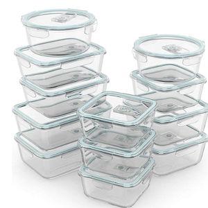 Razab 24 Pc Airtight Glass Food Storage Containers - Glass Meal Prep Containers - Freezer to Oven Safe - Steam Release Valve BPA Free - Airtight Bento Boxes - Leak Proof (12 lids & 12 Containers)