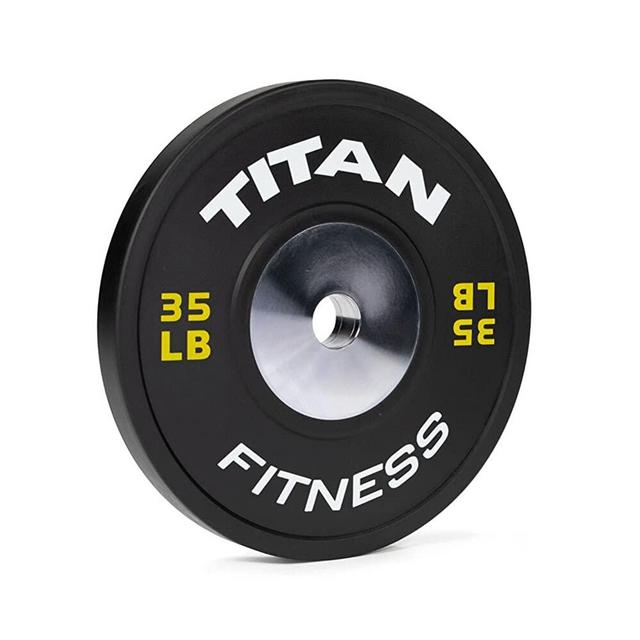 Titan Fitness 35 LB Black Elite Olympic Bumper Plate, Competition Weight Plates, Rubber with Steel Insert, Sold Individually