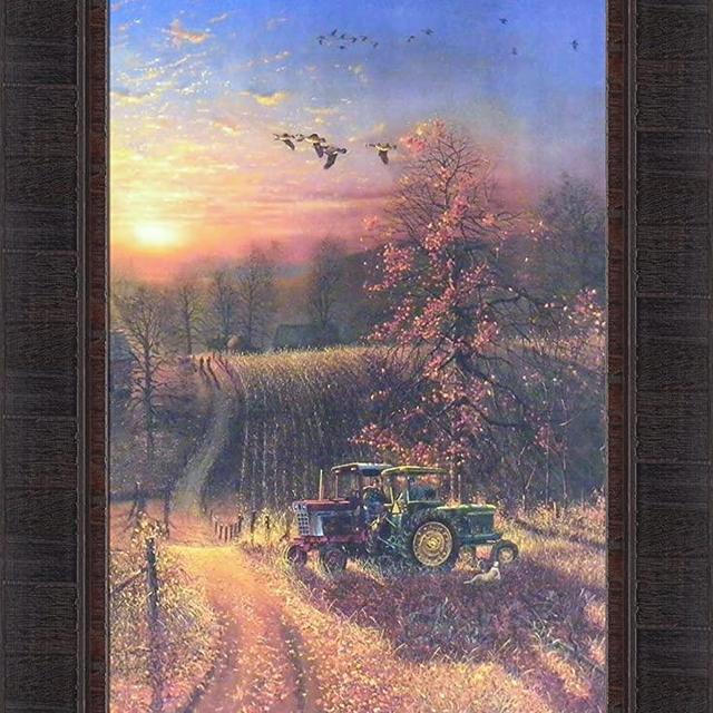 Home Cabin Décor Harvest Break by Dave Barnhouse 17x23 John Deere International Tractors Autumn Fall Fields Crops Farming Farm Framed Art Print Picture