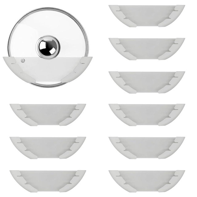 VOBUYING Universal Pot Lid Organizer for Cabinet, 10 Pcs Pan Lids Organizers Inside Cabinet Door Wall Mount Pots Top Storage Rack Holder for Kitchen, Fits 6" to 13.5" (10pcs white)