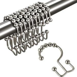 Shower Curtain Hooks Rings, Double Sided Shower Curtain Hooks, Stainless Steel Shower Hooks Rust Proof for Bathroom Shower Curtain Rod Curtains, Free Gliding, Brushed Nickel, Set of 12