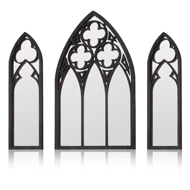 BOUMUSOE 3 Pack Gothic Mirrors Wall Decor, Cathedral Arch Frame Tiny Mirror Goth Room Decor - 9.8 inches Spooky Gothic Decorative Mirror Rustic Wall Hanging Decor for Bedroom Bathroom Living Room