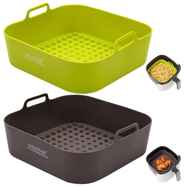 NEWITEE Air Fryer Liners Square, Reusable BPA Free Silicone Air Fryer Liner, 4-7 QT Silicone Air Fryer Basket Baking Tray Air Fryer Inserts - 2 Pack