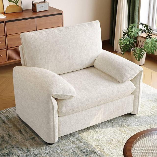 ONBRILL Oversized Accent Chair, 42 Inch Chenille Fabric Armchair, Comfy Single Sofa Chair with Padded Arms, Pocket Spring Cushion, Modern Reading Chair for Living Room, Bedroom, White