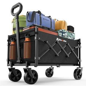 Collapsible Wagon with Wheels, 220 lbs Wagons Carts Foldable Wagon Cart with Flexible Handle, Lightweight Portable Folding Utility Grocery Shopping Cart for Grocery Sports Garden Camping