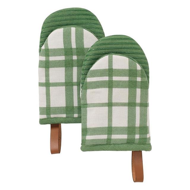 Folkulture Mini Oven Mitts Heat Resistant 5.75" x9", Set of 2 Short Oven Mitts with Hanging Loop, 100% Cotton Oven Gloves or Kitchen Mittens, Small Oven Mitt Set or Silicone Oven Mits (Cedar Green)