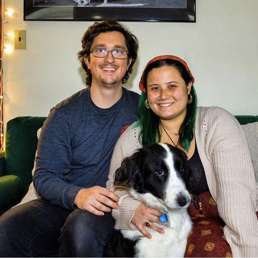 Our 2019 Christmas card photo - the first year we had Maggie.