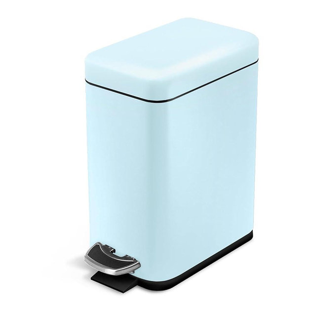 Home Zone Living 1.3 Gallon Small Bathroom Trash Can with Lid and Step Pedal, Stainless Steel Wastebasket with Slim Design for Home and Office, Matte Powder Blue, 5 Liters