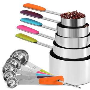 Bopei Measuring Cups and Spoons Set Stainless Steel 10 Piece for Cooking and Baking (5 Cups + 5 Spoons, Colorful Handles)