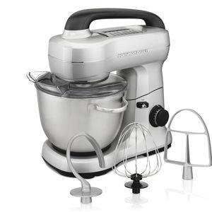 Hamilton Beach Electric Stand Mixer, 4 Quarts, Dough Hook, Flat Beater Attachments, Splash Guard, 7 Speeds with Whisk, Easy-Carry Top Handle, Silver