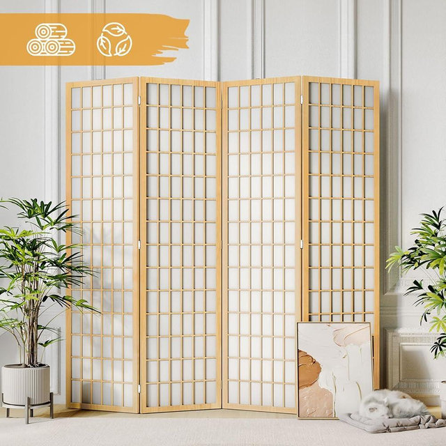JOSTYLE Room Divider Wall 4 Panel, Folding Privacy Screen for Room Separation, Shoji Screen Japanese Style Room Divider Screen, 5.9 Ft, Natural