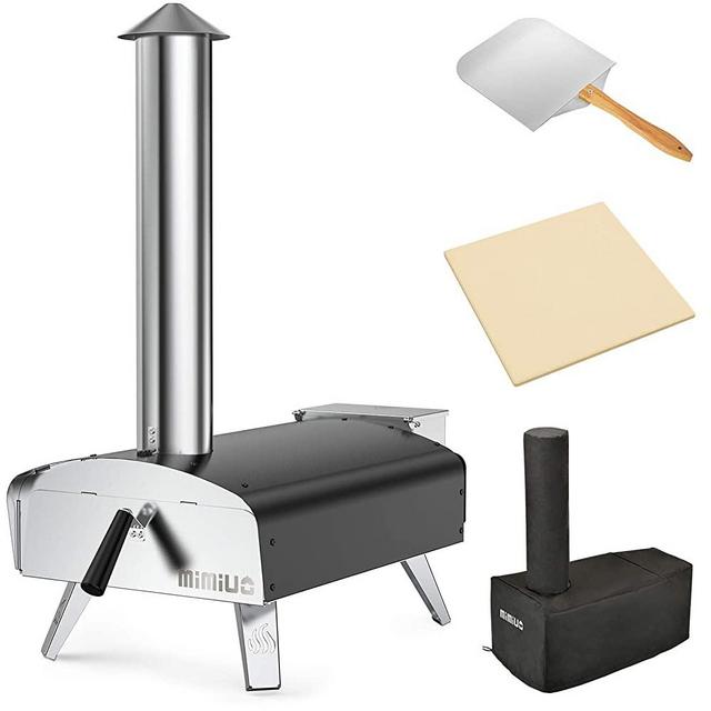 Mimiuo Outdoor Pizza Ovens Wood Pellet Pizza Stove Portable Stainless Steel Wood Fired Pizza Maker with 13" Pizza Stone & Foldable Pizza Peel (Classic W-Oven Series - Black Coated Pizza Oven)