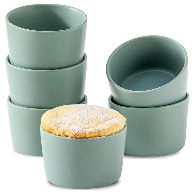 Tikooere Ramekins 6 oz, Oven Safe Soufflé Dishes for Creme Brulee, Souffle, Pot Pie, Stoneware Baking Dishes for Kitchen, Farmhouse Ceramic Ramikens Set of 6, Cute Christmas Gift, Matte Turquoise