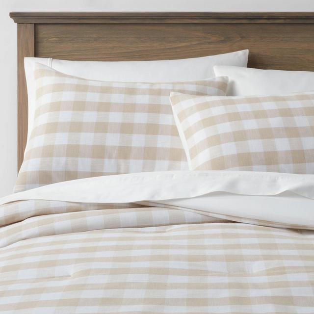 King Yarn-Dyed Gingham Comforter & Sham Set Khaki - Threshold™