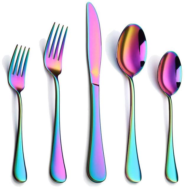 Colorful Flatware Set 30 Piece, Stainless Steel Rainbow Silverware Cutlery Set for 6, Utensils Set Include Knives Forks Spoons, Mirror Finish and Dishwasher Safe
