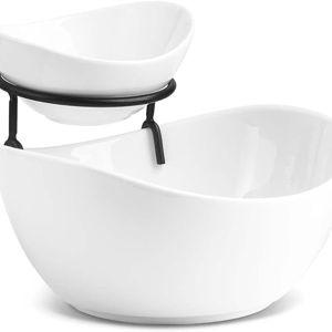 YHOSSEUN Chip and Dip Serving Set, Tiered Serving Bowl Set 2 Tier Serving Stand Ceramic Appetizer Serving Food Display Stand for Parties, Serving Dishes for Entertaining Food Service