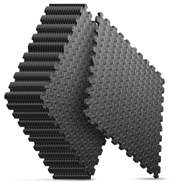 Home Gym Mat, Puzzle Exercise Mat, EVA Interlocking Foam Floor Tiles for Home Workout Equipment and Kids' Play Areas - Black, 24 in x 24 in x ½ in - 16 Tiles (Black, 16 Pack, 64 SQ FT)